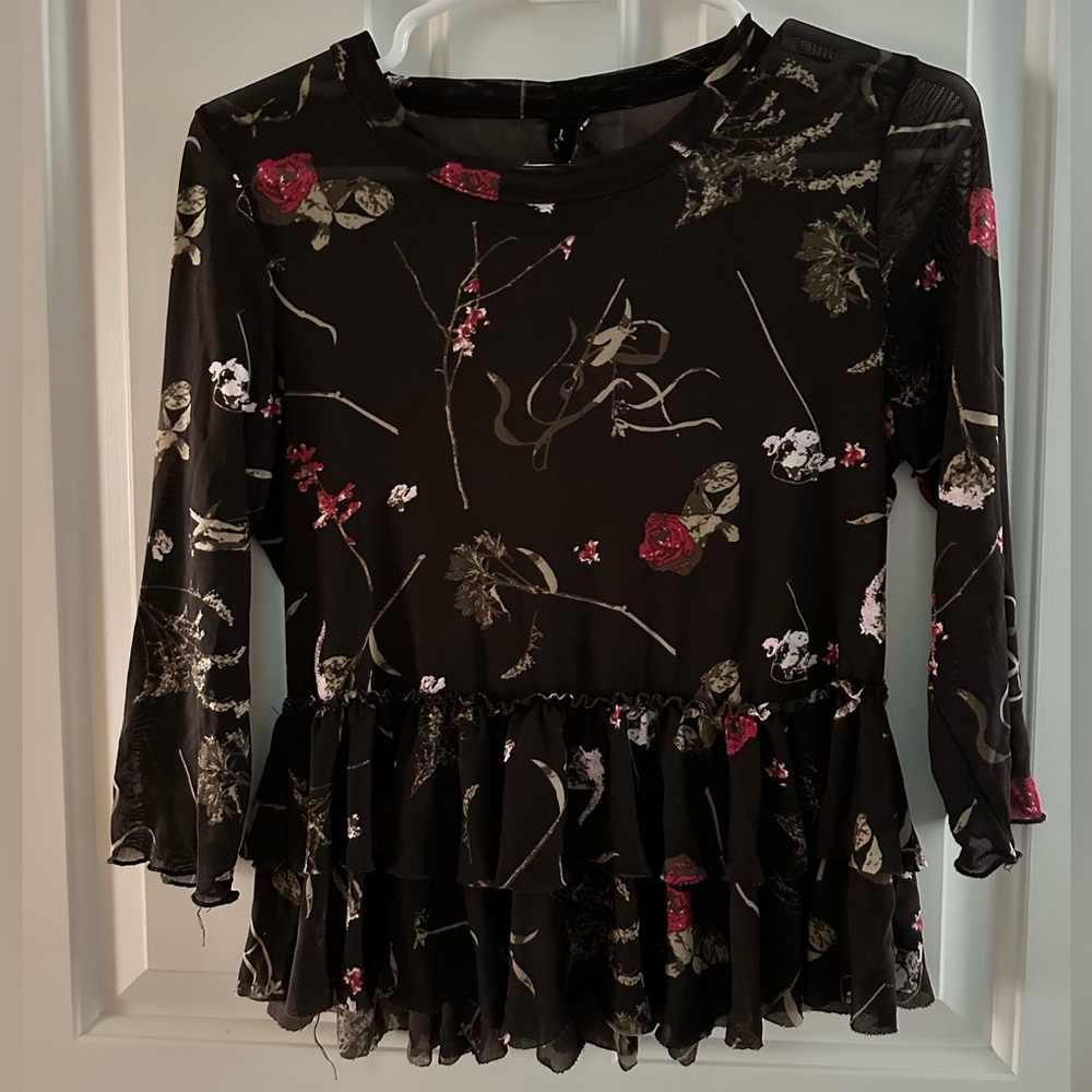 Urban Outfitters Mesh Floral Babydoll Top